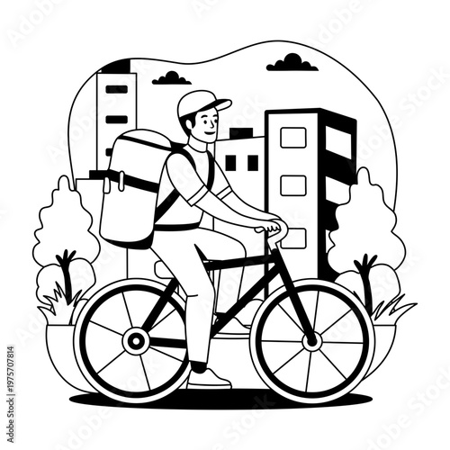 A glyph style illustration showing delivery boy