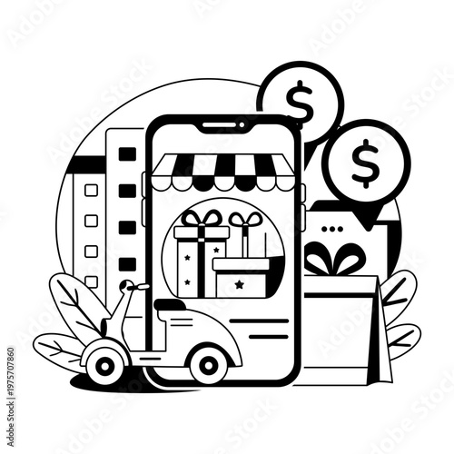 Glyph style illustration representing delivery app