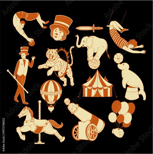 vintage circus illustration vector pack