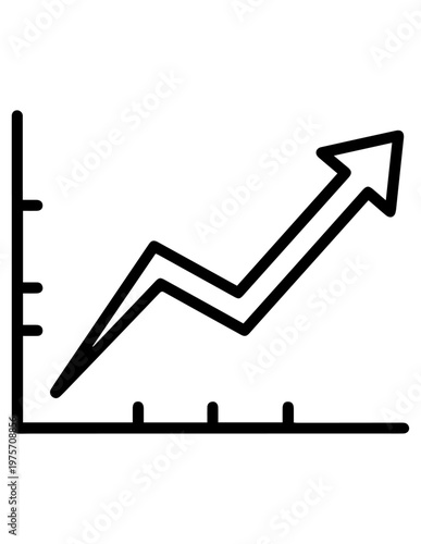 Clean outline illustration of a line chart with an upward arrow indicating stock market growth economic recovery and successful financial asset performance over time, hand drawn
