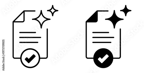 AI Approved Document Icon. File with Check Mark and AI Stars, Verified Content Concept