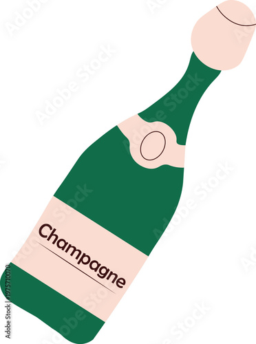 Isolated champagne bottle illustration in flat style, minimalist sparkling wine vector icon