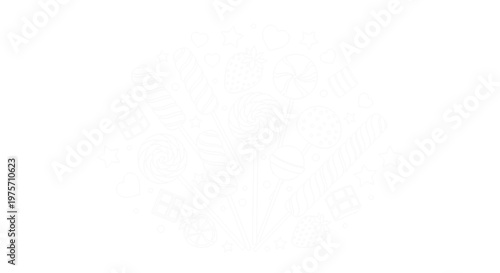 Extensive collection of faint line art icons featuring various candies, lollipops, chocolate, and sweet snacks for party preparations.