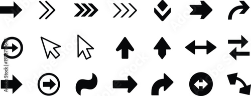 Collection Of Various Black Arrow Icons And Cursor Symbols On A White Background pointer