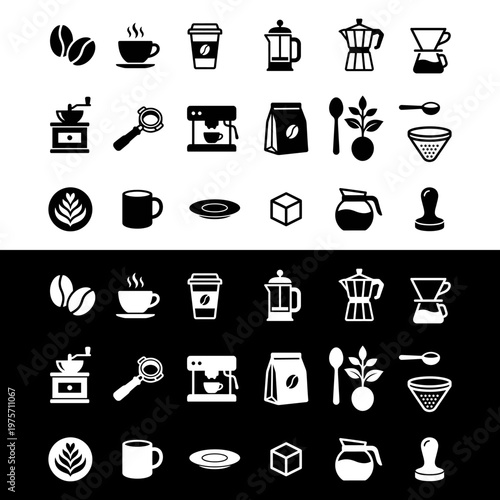 Black and white coffee icons set.