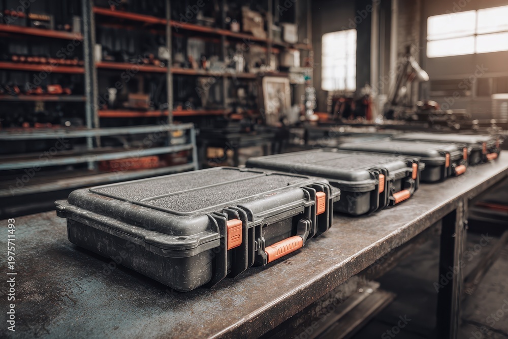 Fototapeta premium Rugged hard-plastic protective case for industrial equipment with reinforced corners and foam interior