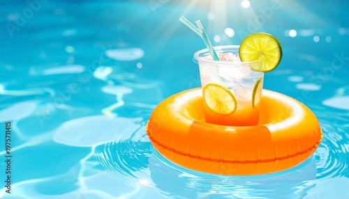 Refreshing Summer Drink Floating in Pool