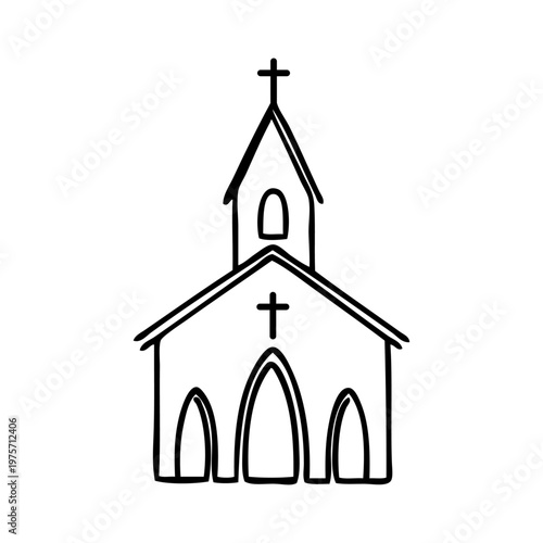 Dibujo minimalista con una única línea de una iglesia cristiana clásica
