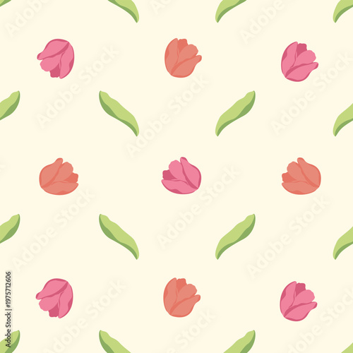 seamless pattern with tulips pink and orange