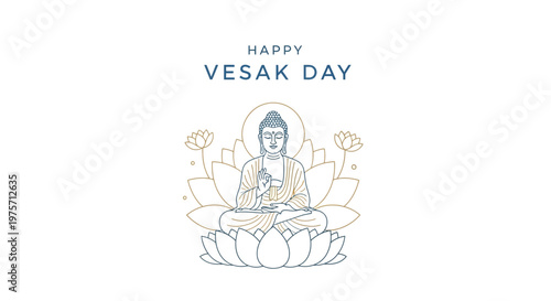 Happy Vesak Day illustration featuring Buddha in a meditative pose