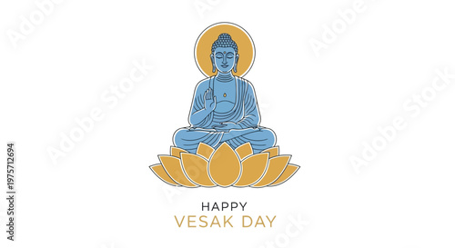 A stylized illustration of buddha in lotus position with vesak day greeting