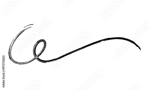 Long decorative hand drawn black ink swirl and flourish line with grunge texture for design.