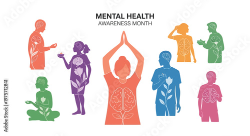 Illustrative figures representing mental health awareness and inner wellbeing