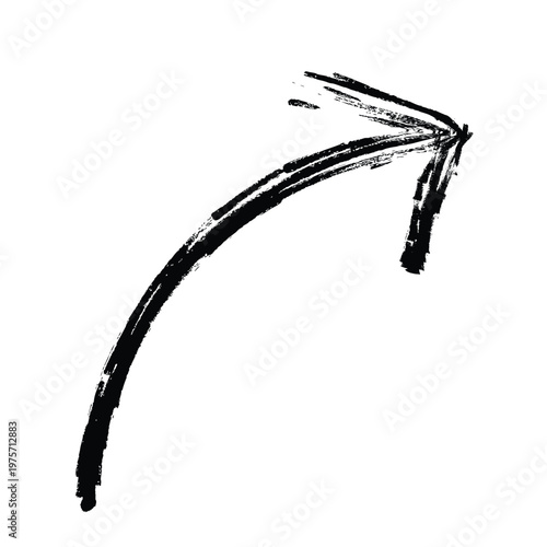 Black arrow curving upwards with a brush stroke effect.