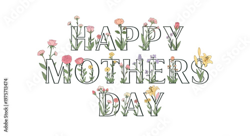 Floral lettering spells out happy mothers day in a decorative design