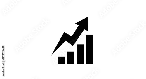 Black and white graphic of rising bar graph with arrow indicating growth