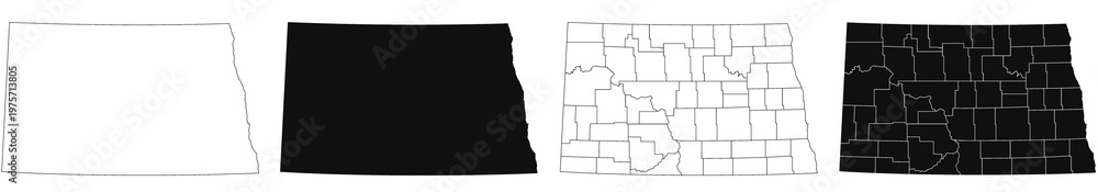 Obraz premium North Dakota administrative map, North Dakota outline and counties state map set - illustration version