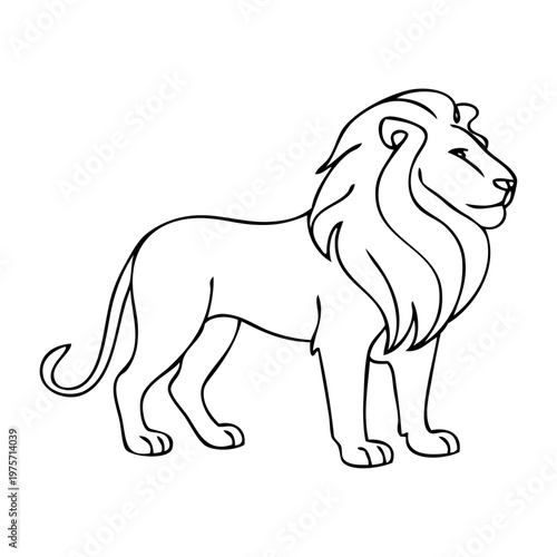 Dibujo sencillo con una única línea de un león macho visto de perfil 