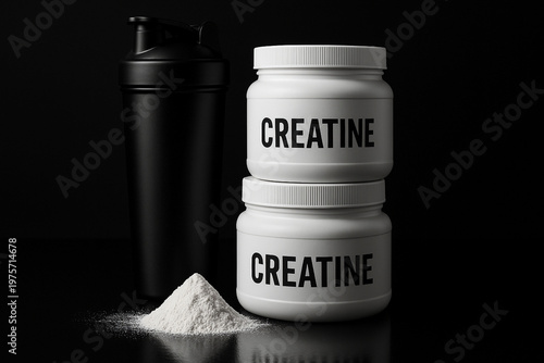 High-End Creatine Supplement Product Shot with Shaker Bottle