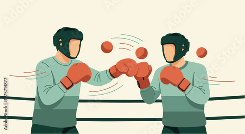 Two Boxers Sparring in a Ring Vector Illustration