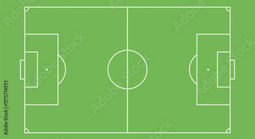 Aerial view of a soccer field with white lines on green grass