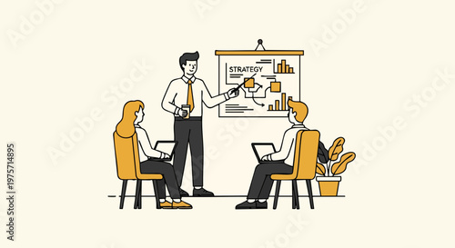 Businessman Presenting Strategic Business Plan to Colleagues