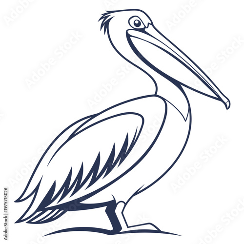 Cartoon pelican bird - line drawing illustration with the bird has a large