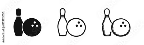 Bowling Pin and Ball Icon Set in Multiple Styles - Sports Game Equipment and Leisure Activity Symbol