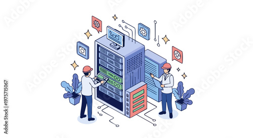 Data Center Maintenance and IT Server Infrastructure Isometric Vector