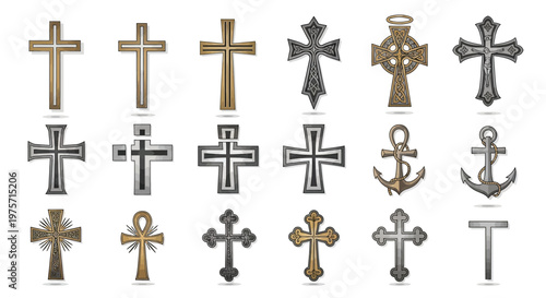 Collection of various christian crosses and ancient religious symbols
