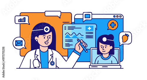 Telemedicine concept with doctor and digital medical interface screens