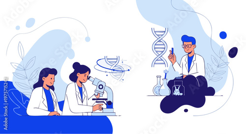 Scientists Conducting Genetic Research and DNA Analysis in Laboratory