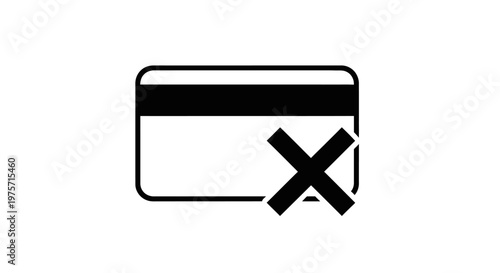 Black and white illustration of a credit card with an x mark