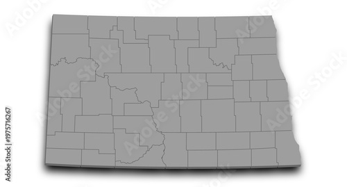 North Dakota map. 3d Map of North Dakota state with color. United State of America, US, United State
