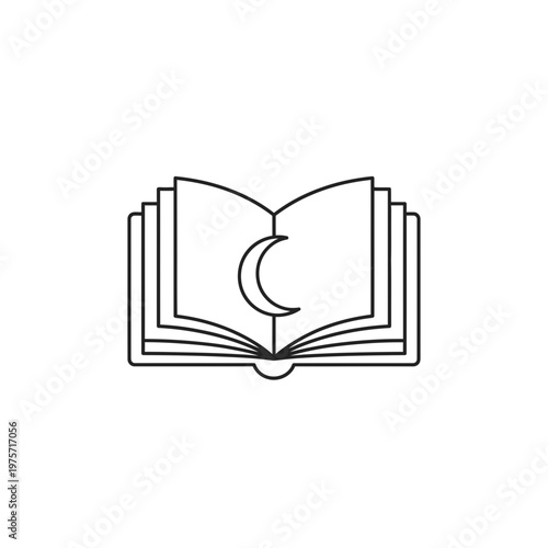Ethereal Surreal Open Book With Crescent Moon in Minimalist Ink Art Illustration