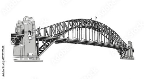 Detailed sketch of the sydney harbour bridge with architectural elements
