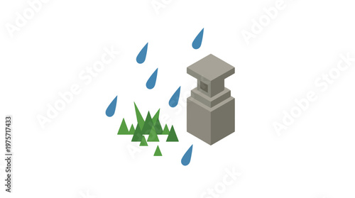 Gray Chimney with Rain Falling Down.