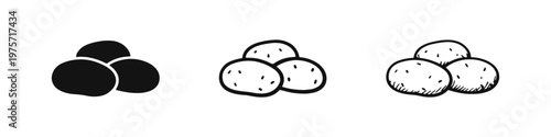 Fényképezés Potato Vegetable Icon Set - Black Glyph, Outline, and Hand-Drawn Sketch Styles o