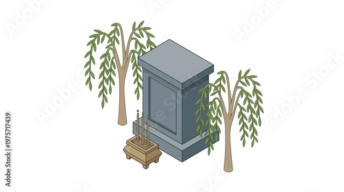 Gray Shed with Wooden Steps Outside.