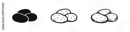 Fotografija Potato Vegetable Icon Set - Black Glyph, Outline, and Hand-Drawn Sketch Styles o