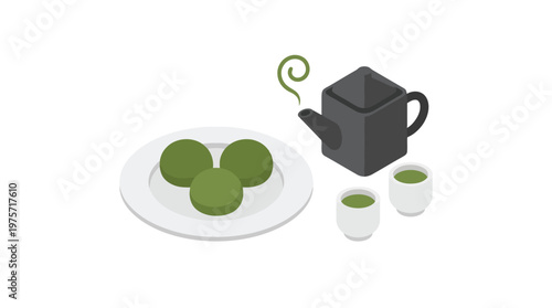 Green tea set with plate.