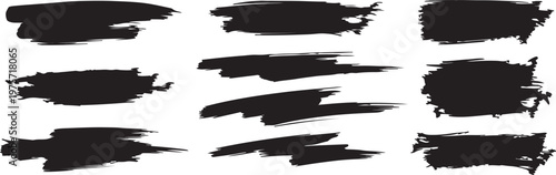 Abstract brush strokes collection black ink textures on white background