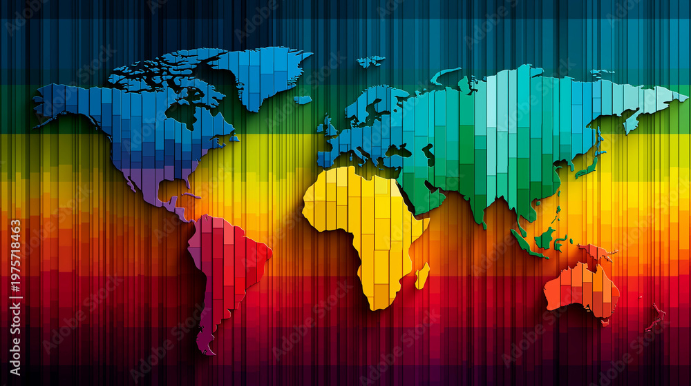 Fototapeta premium Abstract travel-inspired background featuring cultural color palettes representing a world city, global identity concept, vibrant travel branding, multicultural design background,