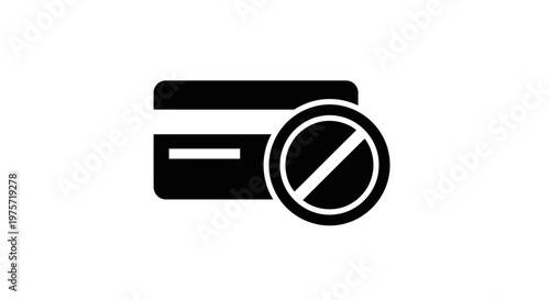 Black and white illustration of credit card with prohibition sign symbol