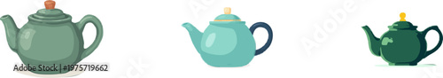 A classic teapot in a soft mint green color with sharp clean contours stands on a pure white background, exuding elegance and simplicity