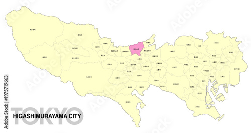 [日本地図] 東京都東村山市の市区町村名入り位置地図 (英語)