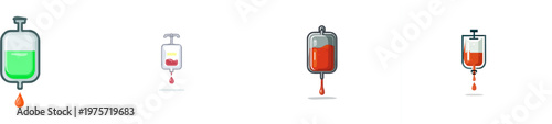 A minimalist vector illustration of a blood bag with green liquid and a drip line against a white background