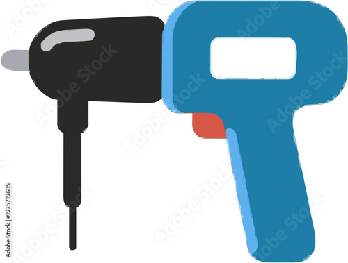 A minimalist flat vector illustration of a garden edge trimmer with a long silver pole and black head, set against a pure white background, showcasing sharp clean contours and solid power tool colors