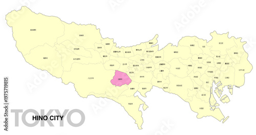 [日本地図] 東京都日野市の市区町村名入り位置地図 (英語)