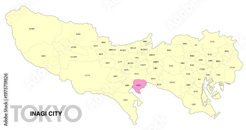 [日本地図] 東京都稲城市の市区町村名入り位置地図 (英語)